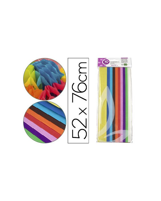Papel seda liderpapel 52x76cm 18g/m2 bolsa de 10 hojas colores surtidos