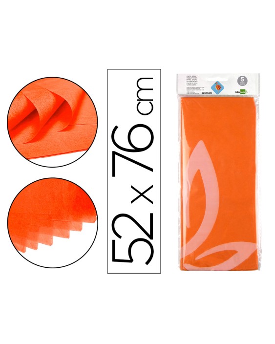 Papel seda liderpapel 52x76cm 18g/m2 bolsa de 5 hojas naranja