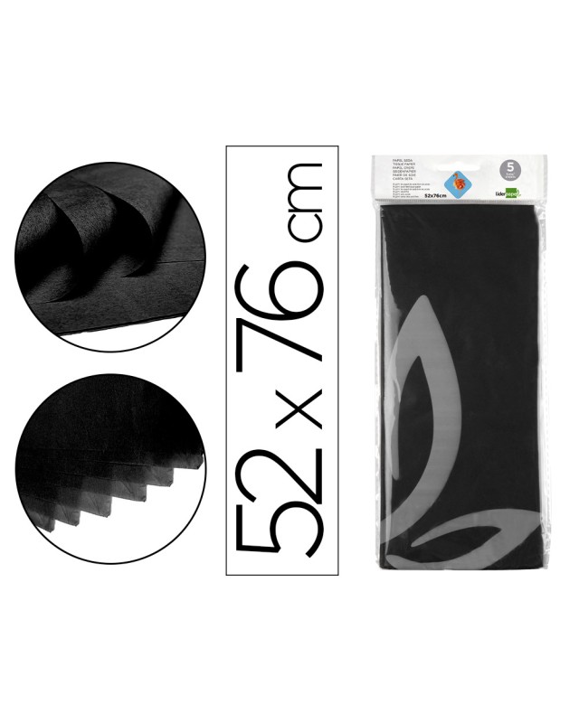 Papel seda liderpapel 52x76cm 18g/m2 bolsa de 5 hojas negro
