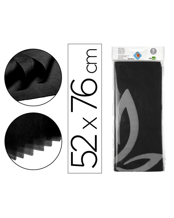 Papel seda liderpapel 52x76cm 18g/m2 bolsa de 5 hojas negro