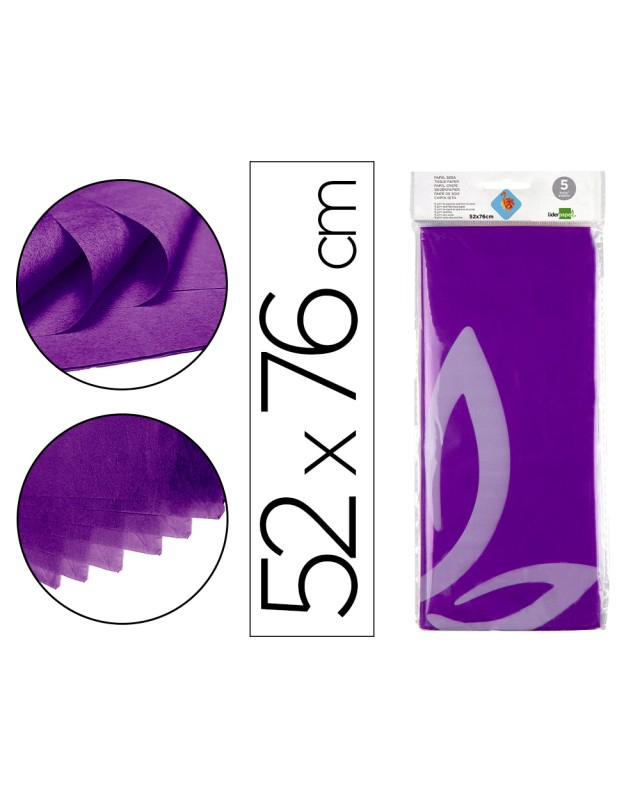 Papel seda liderpapel 52x76cm 18g/m2 bolsa de 5 hojas violeta