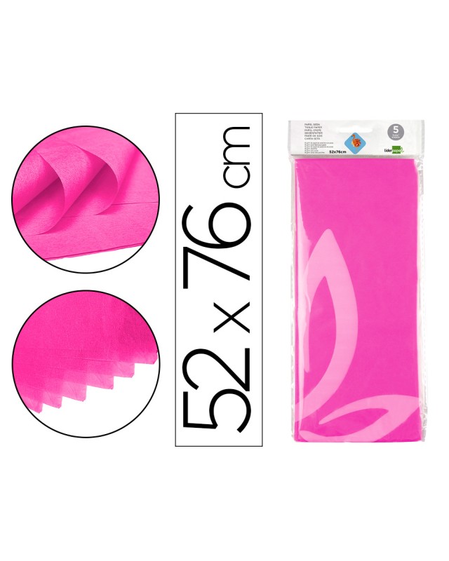 Papel seda liderpapel 52x76cm 18g/m2 bolsa de 5 hojas rosa fuerte