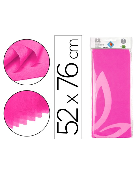 Papel seda liderpapel 52x76cm 18g/m2 bolsa de 5 hojas rosa fuerte