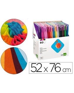 Papel seda liderpapel 52x76 cm expositor 60 bolsas de 5 hojas 12 colores surtidos