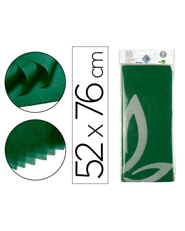 Papel seda liderpapel 52x76cm 18g/m2 bolsa de 5 hojas verde oscuro