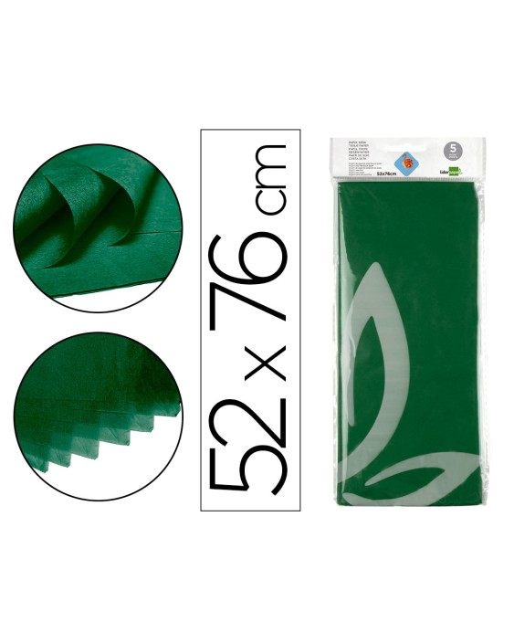 Papel seda liderpapel 52x76cm 18g/m2 bolsa de 5 hojas verde oscuro