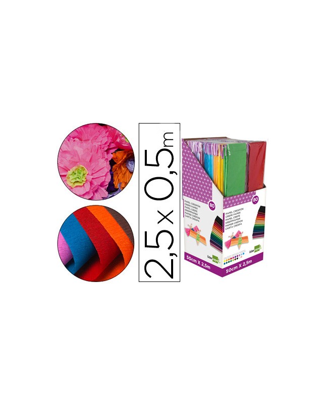 Papel crespon liderpapel 0.50 x 2.50 m encelofanado expositor de 80 unidades colores surtidos