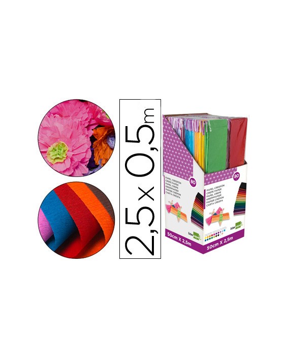 Papel crespon liderpapel 0.50 x 2.50 m encelofanado expositor de 80 unidades colores surtidos