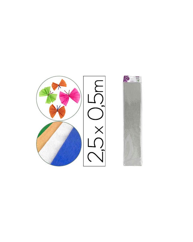 Papel crespon liderpapel 50 cm x 2.5m metalizado plata