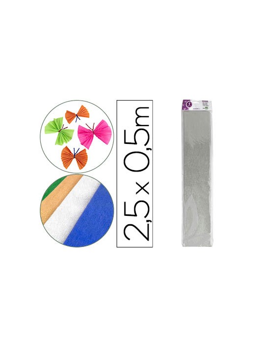 Papel crespon liderpapel 50 cm x 2.5m metalizado plata
