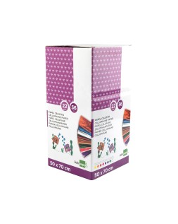 Papel celofan liderpapel 50x70 cm expositor de 56 bolsas de 5 hojas 8 colores surtidos