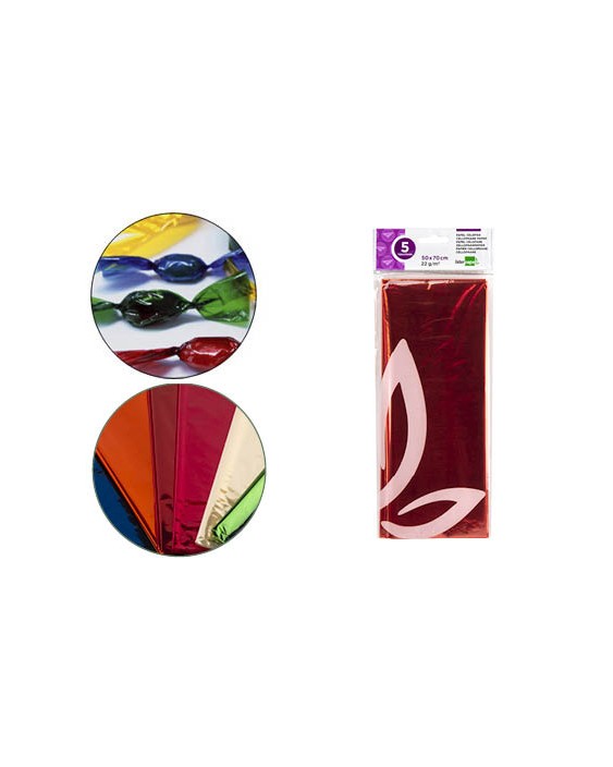 Papel celofan liderpapel 50x70 cm 22 g bolsa de 5 hojas naranja