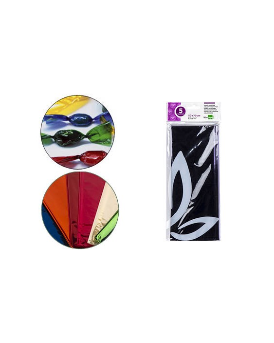 Papel celofan liderpapel 50x70 cm 22 g bolsa de 5 hojas violeta