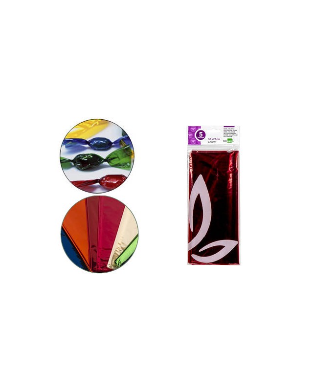 Papel celofan liderpapel 50x70 cm 22 g bolsa de 5 hojas rojo