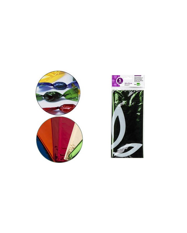 Papel celofan liderpapel 50x70 cm 22 g bolsa de 5 hojas verde