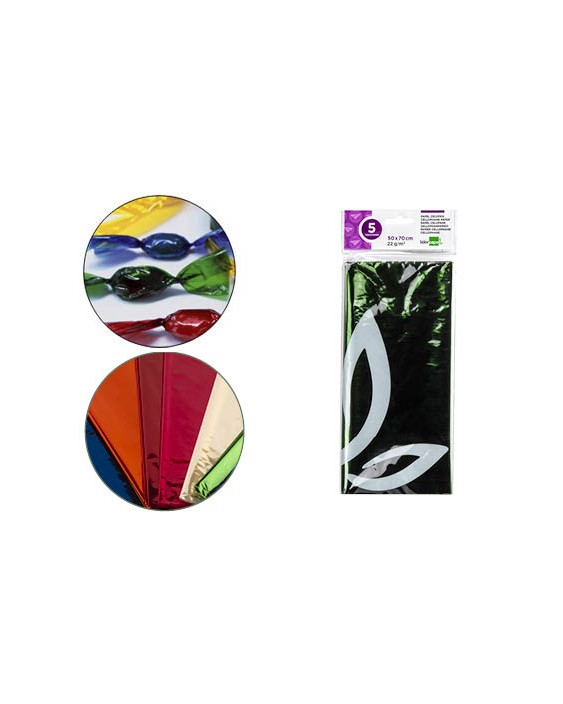 Papel celofan liderpapel 50x70 cm 22 g bolsa de 5 hojas verde