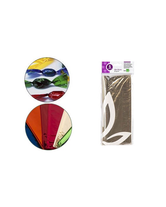 Papel celofan liderpapel 50x70 cm 22 g bolsa de 5 hojas transparente