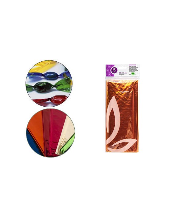 Papel celofan liderpapel 50x70 cm 22 g bolsa de 5 hojas amarillo