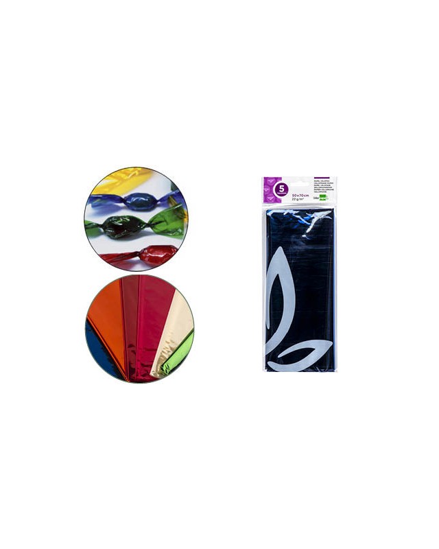 Papel celofan liderpapel 50x70 cm 22 g bolsa de 5 hojas azul