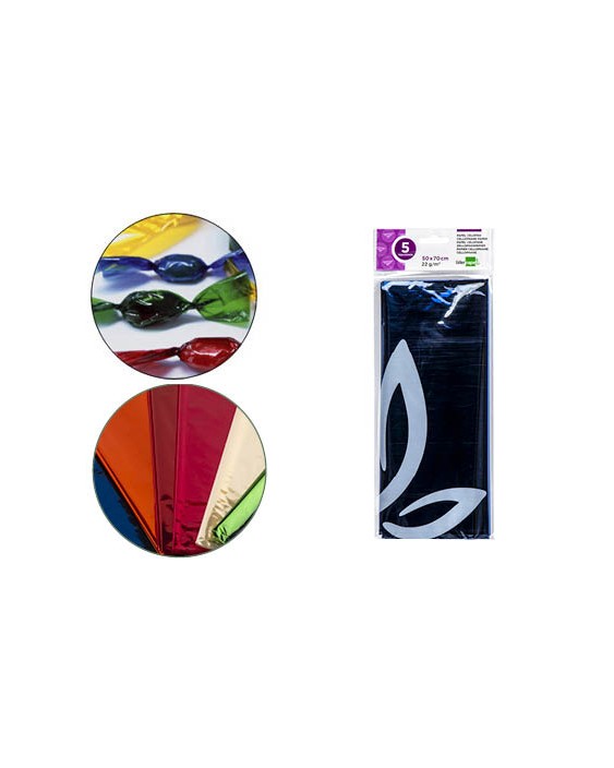 Papel celofan liderpapel 50x70 cm 22 g bolsa de 5 hojas azul