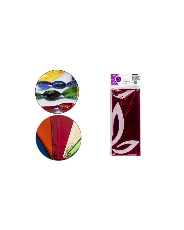 Papel celofan liderpapel 50x70 cm 22 g bolsa de 5 hojas rosa