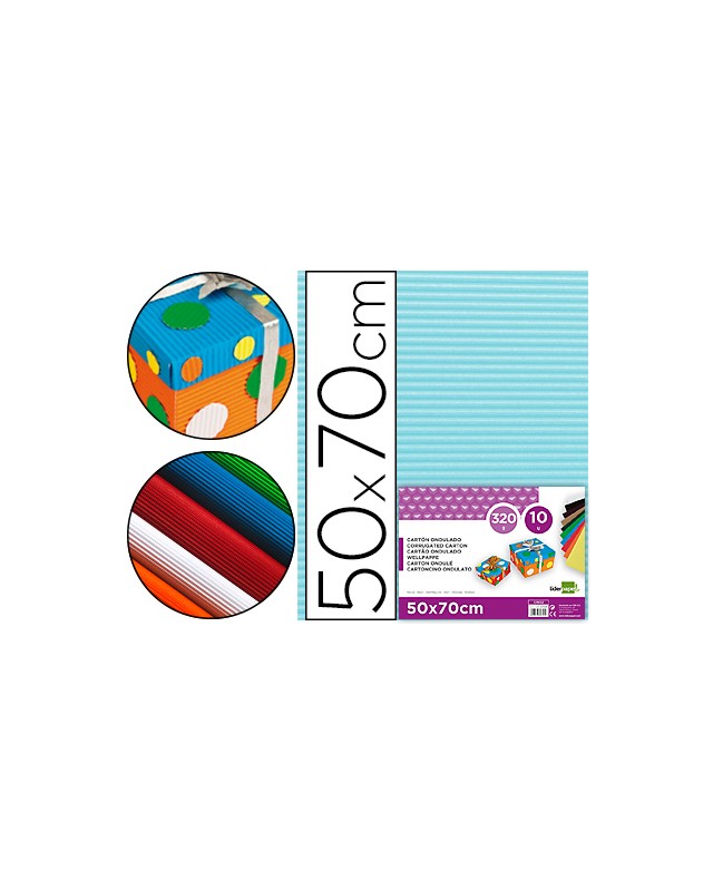 Carton ondulado liderpapel 50 x 70cm 320 g celeste