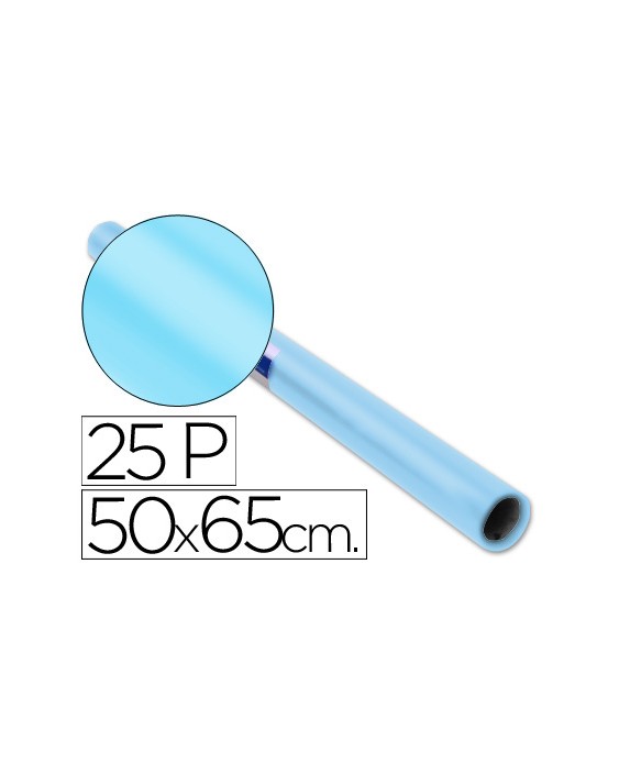 Papel charol celeste rollo 25 hojas de 50x65 cm