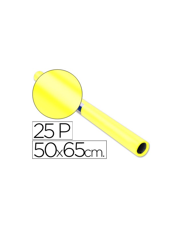 Papel charol amarillo rollo 25 hojas de 50x65 cm
