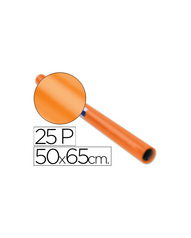 Papel charol naranja rollo 25 hojas de 50x65 cm