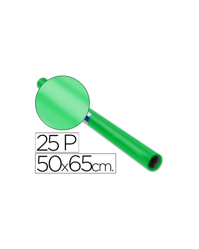Papel charol verde rollo 25 hojas de 50x65 cm