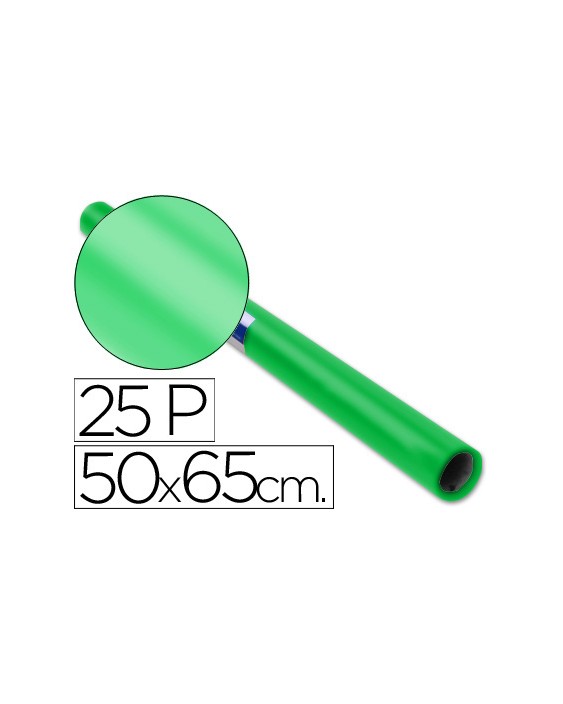 Papel charol verde rollo 25 hojas de 50x65 cm