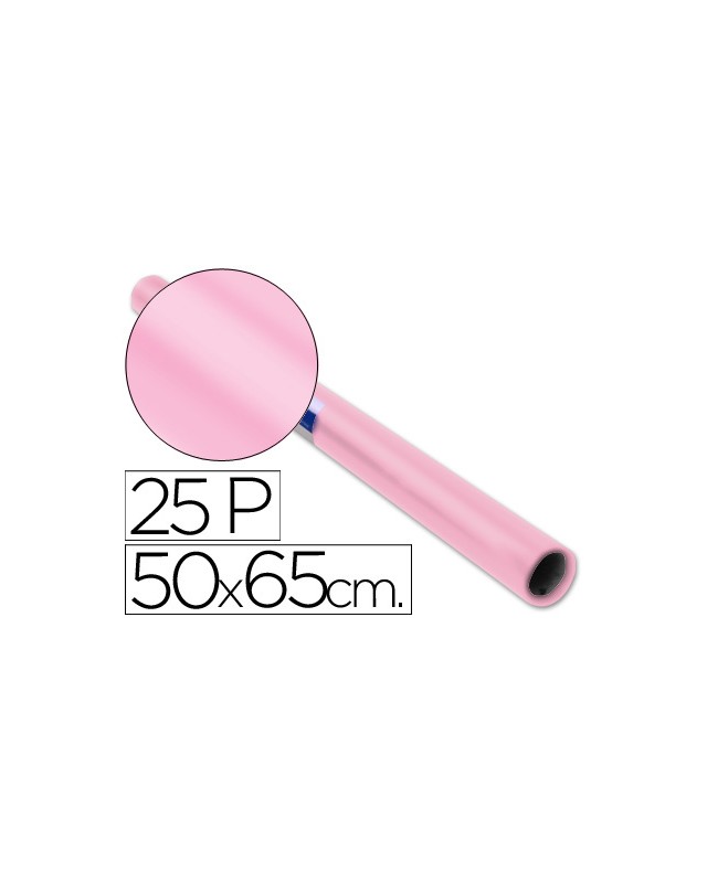 Papel charol rosa palido rollo 25 hojas de 50x65 cm