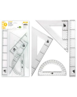 Juego escuadra y cartabon 25cm regla 30cm y semicirculo 15cm liderpapel en petaca incolora