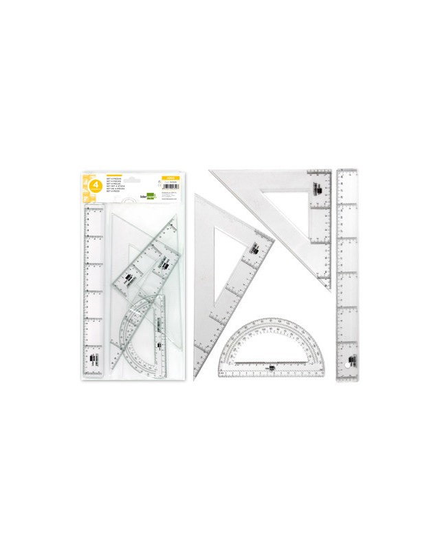 Juego escuadra y cartabon 25cm regla 30cm y semicirculo 15cm liderpapel en petaca incolora