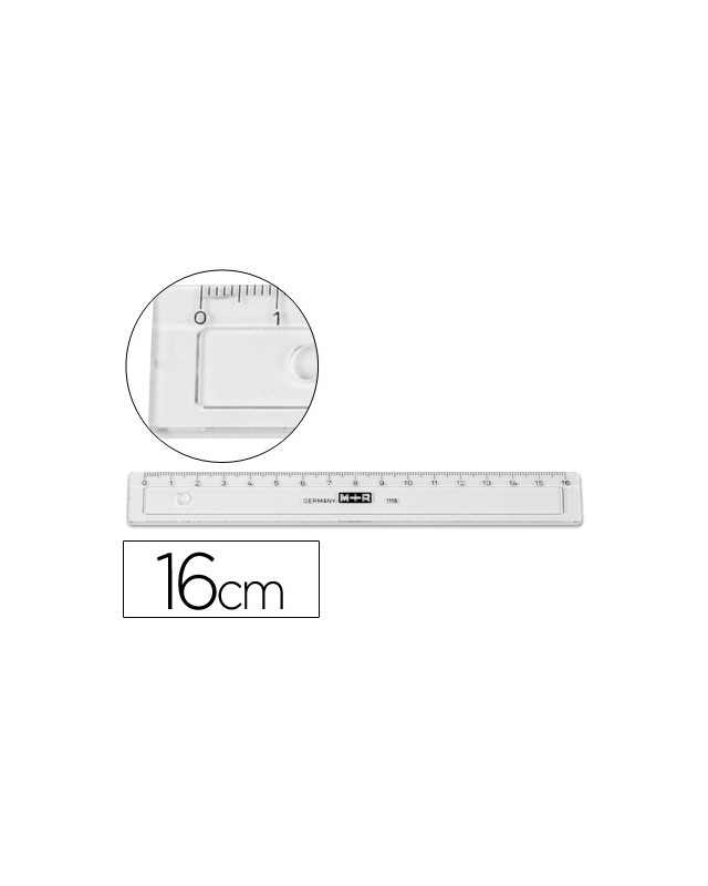 Regla m+r 16 cm plastico transparente con bisel