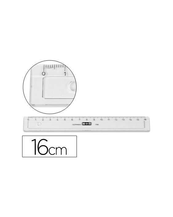 Regla m+r 16 cm plastico transparente con bisel