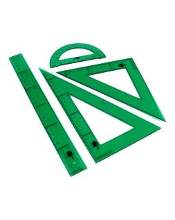 Juego escuadra cartabon regla 30 cm y semicirculo en petaca liderpapel verde
