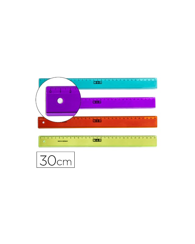 Regla m+r 30 cm plastico graduada y biselada colores surtidos