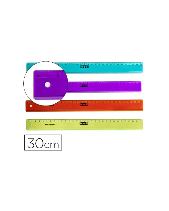 Regla m+r 30 cm plastico graduada y biselada colores surtidos
