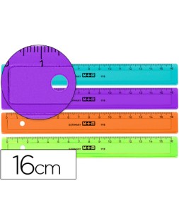 Regla m+r 16 cm plastico graduada y biselada colores surtidos