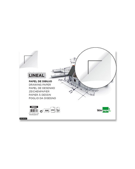Papel dibujo liderpapel 210x297mm 150g/m2 con cajetin para datos