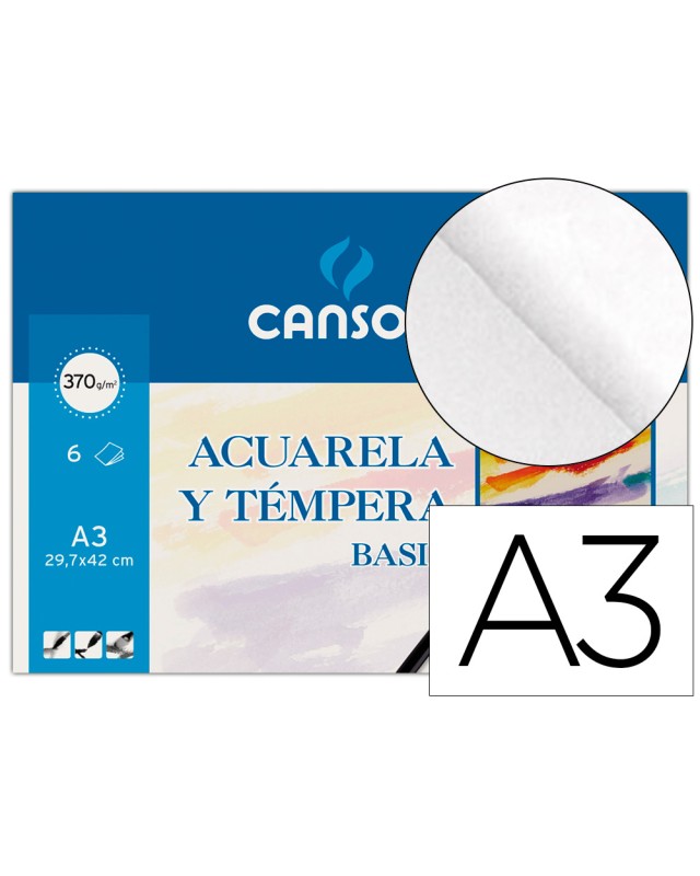 Papel acuarela basik canson din a3 370 gr pack de 6 hojas