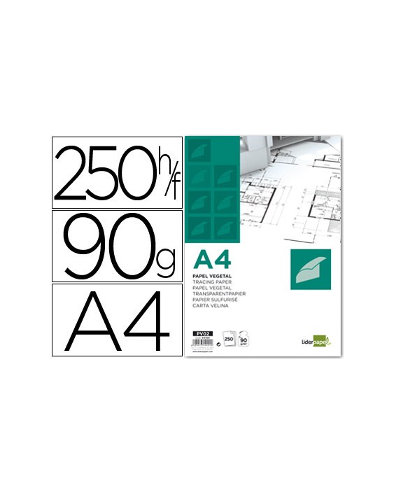 Papel vegetal liderpapel 90gr 210x297mm