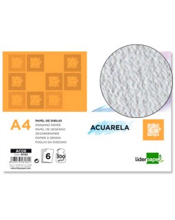 Papel dibujo liderpapel 210x297mm 300g/m2 acuarela pack de 6 hojas