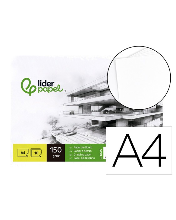 Papel dibujo liderpapel 210x297mm 150g/m2 sin recuadro pack de 10 hojas