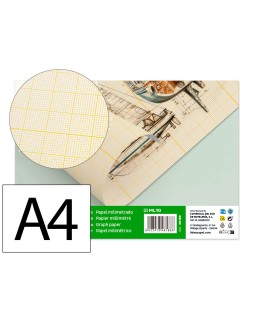 Papel dibujo liderpapel 210x297mm 80g/m2 milimetrado pack de 10 hojas