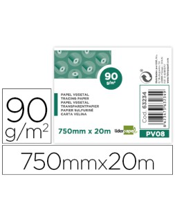 Papel vegetal liderpapel 750mmx20m 90gr rollo rollo