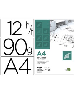 Papel vegetal liderpapel a4 90gr 210x297mm sobre de 12 hojas