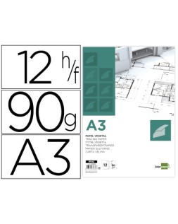 Papel vegetal liderpapel a3 90gr 297x420mm sobre de 12 hojas