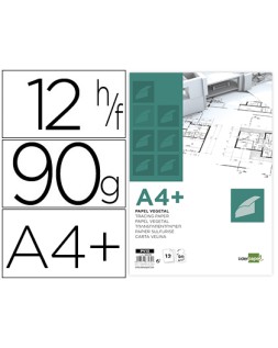 Papel vegetal liderpapel a4+ 90 gr 240x320mm sobre de 12 hojas